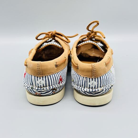 Sperry Shoes Womens 8.5 Blue White Stripe Leather Boat Nautical Embroidered - Picture 6 of 12